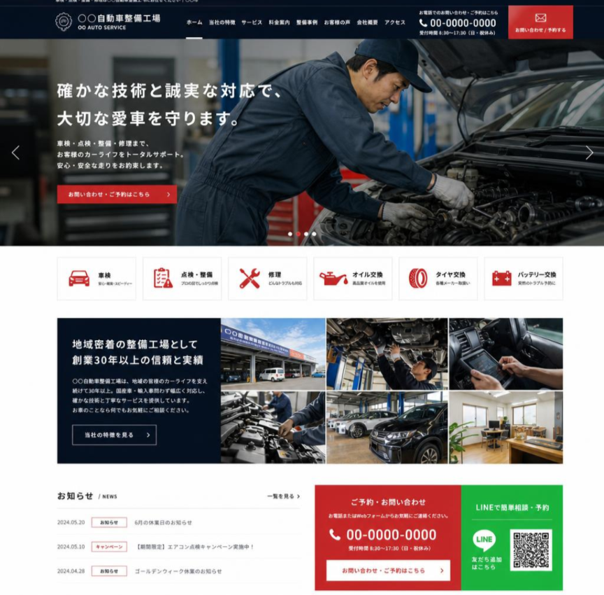 自動車・整備工場のホームページ制作イメージ